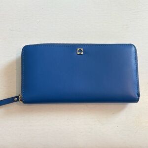 Kate Spade Adel large continental wallet in blueberry cobbler blue leather.